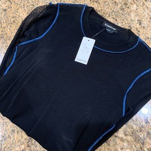 NWT Bebe Contrast Exposed Seam Mesh Top - Long Sleeves - Size Small